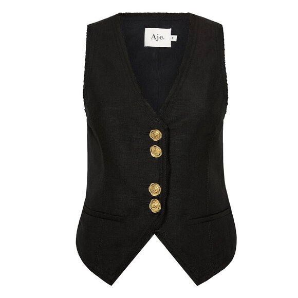 Aje. Sculpted Vest Top – Black with Gold Buttons – Excellent Condition - Picture 1 of 2